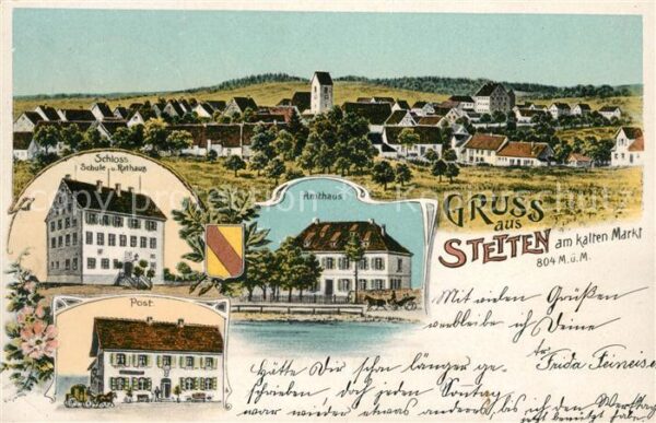 Stetten kalten Markt Post Amthaus Schloss Schule Rathaus Litho