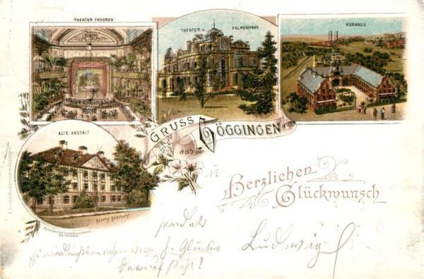 Goeggingen Bayern Theater Palmenhaus Kurhaus Alte Anstalt Litho