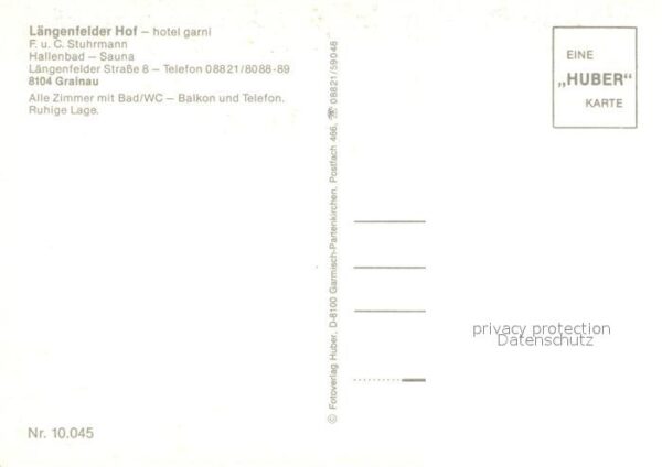 Grainau Laengenfelder Hof Hotel Garni Garten Huber Karte Nr 10.045 – Bild 2
