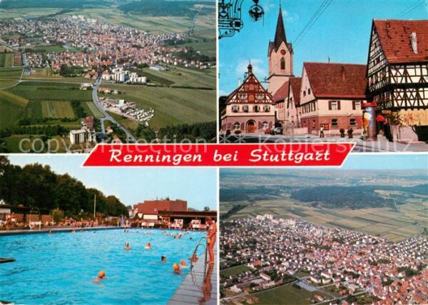 Renningen Fliegeraufnahme Schwimmbad Rathaus Kirche