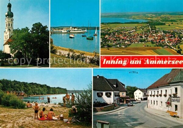 Inning Ammersee Kirche Badestrand Gasthaus zur Post Panorama