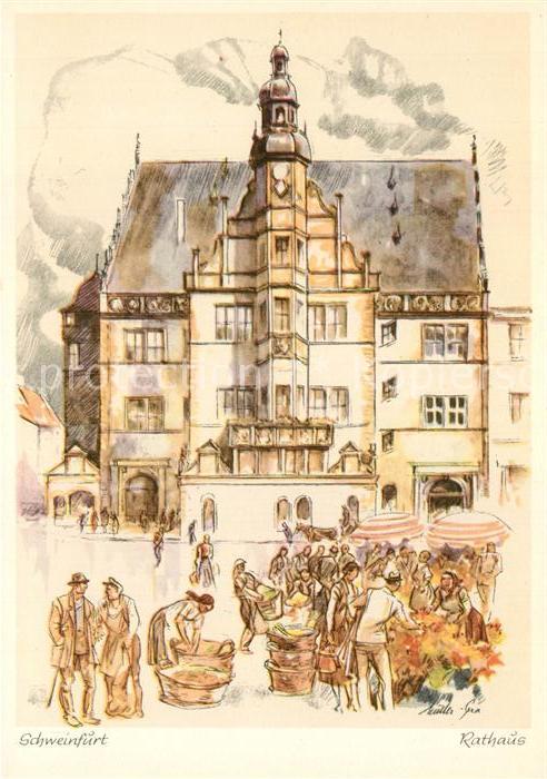 Schweinfurt Rathaus Kuenstlerkarte W. Mueller