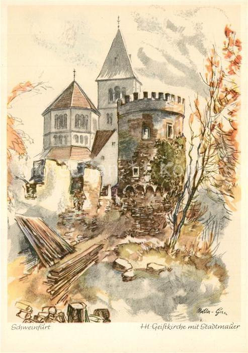 Schweinfurt Hl. Geistkirche Stadtmauer Kuenstlerkarte W. Mueller
