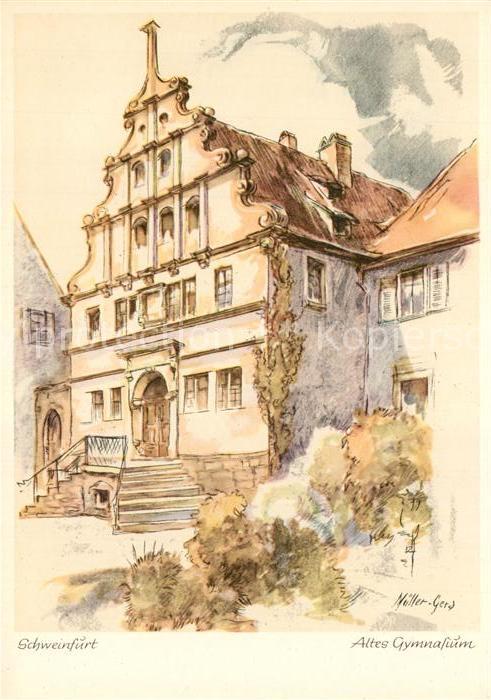 Schweinfurt Altes Gymnasium Kuenstlerkarte W. Mueller