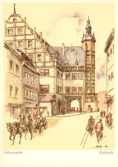 Schweinfurt Rathaus Kuenstlerkarte W. Mueller