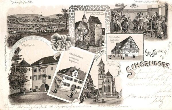 Schorndorf Wuerttemberg Weinkeller Kirche Schulhaus Festungsturm Litho