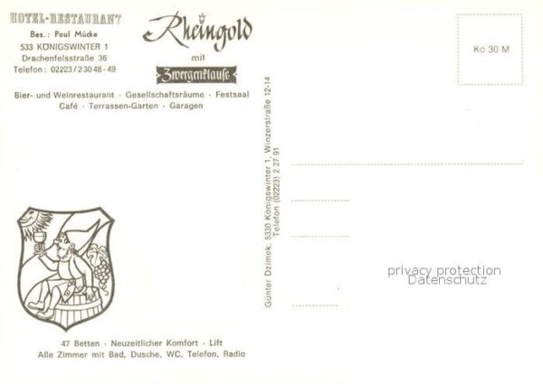 Koenigswinter Hotel Restaurant Rheingold mit Zwergenklause – Bild 2