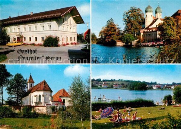 Seeon-Seebruck Gasthaus Pension Neureiter Kirche Badestrand