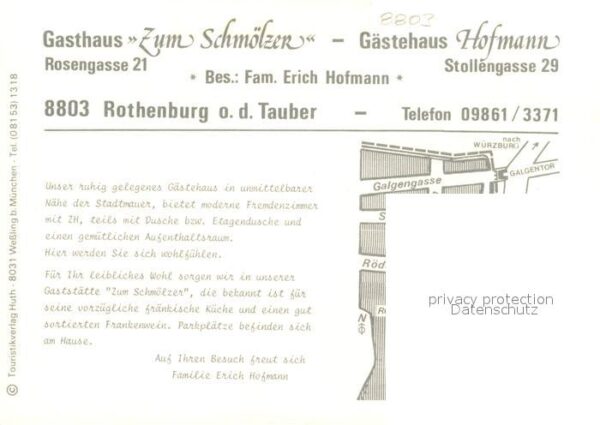 Rothenburg Tauber Gasthaus Zum Schmoelzen Gaestehaus Hofmann – Bild 2