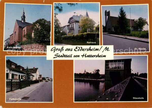 Eddersheim Parkstrasse Rathaus Staustufe Katholische und Evangelische Kirche