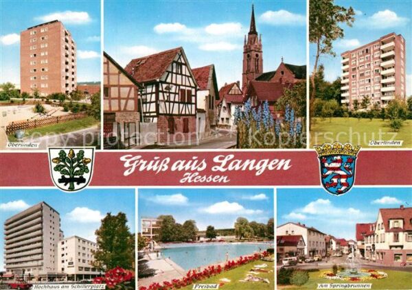 Langen Hessen Oberlinden Freibad Hochhaus am Schillerplatz Springbrunnen