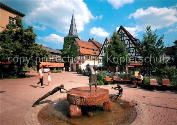 Eberbach Neckar Brunnen Lindenplatz altes Badhaus Haspelturm