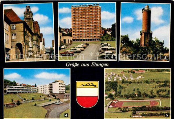Ebingen Fliegeraufnahme Graf-Eberhard-Brunnen Schwesternhochhaus Schlossfelsen A