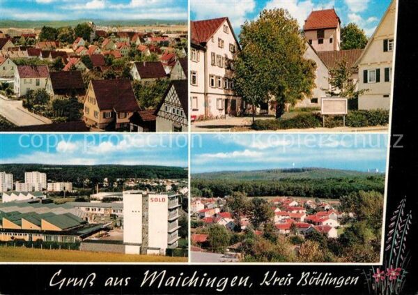 Maichingen Stadtpanorama Ortsmotiv mit Kirche Industriegebaeude SOLO
