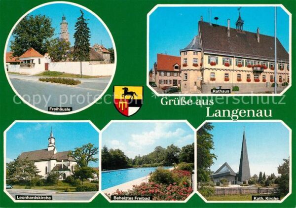 Langenau Wuerttemberg Freihaeusle Rathaus Loenhardskirche Freibad Kirche