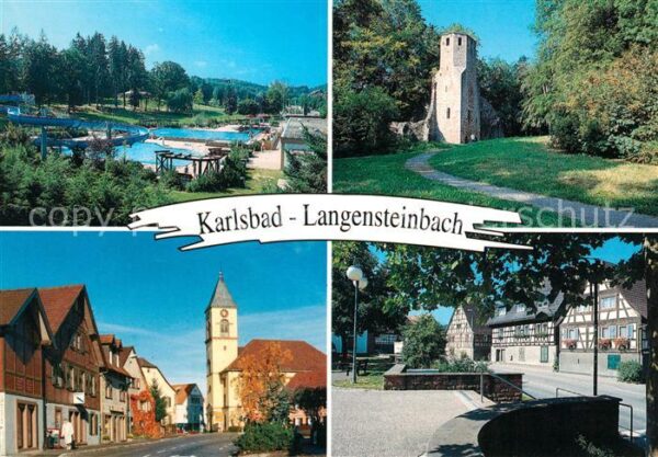 Langensteinbach Karlsbad Freibad Ruine St Barbara Kapelle Ortsmotiv mit Kirche F