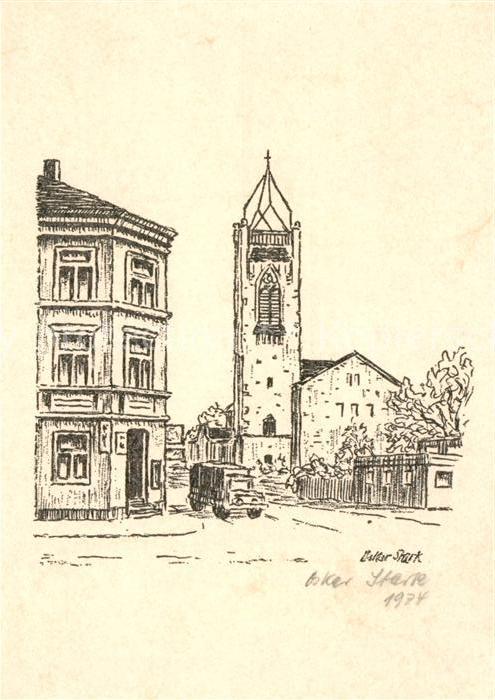 Kassel Auferstehungskirche Zeichnung Oskar Stark Kuenstlerkarte