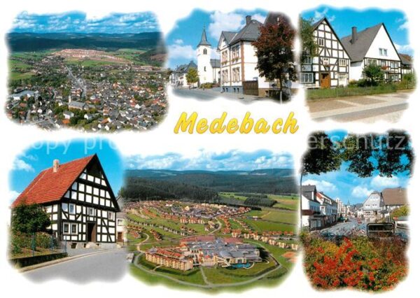 Medebach Ortsmotive mit Kirche Fachwerkhaeuser Fliegeraufnahme