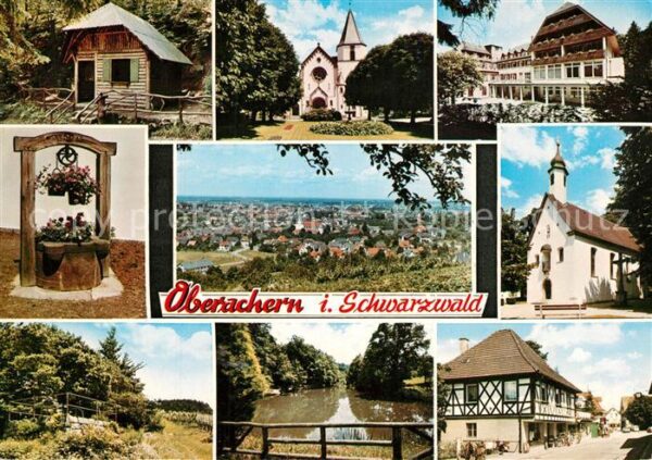 Oberachern Teilansichten Kirche Fachwerkhaus Alter Brunnen Landschaftspanorama