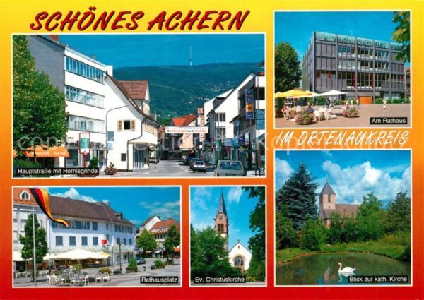 Achern Baden Hauptstrasse Hornisgrinde Kirche Rathaus Platz Schwanenteich