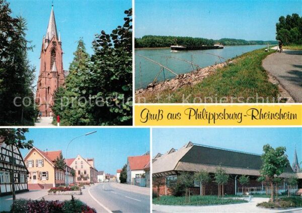 Rheinsheim Kirche Hauptstrasse Sporthalle Rheinidylle Binnenschifffahrt