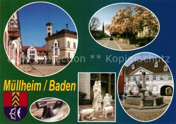 Muellheim Baden Marktplatz Skulpturen Plastiken Brunnen Hauptstrasse Wappen