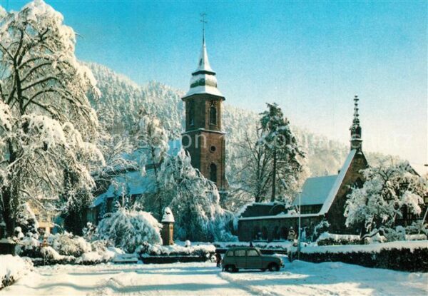 Bad Herrenalb Ortsmotiv mit Kirche Winterimpressionen
