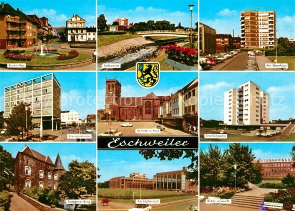 Eschweiler Rheinland Rosenalle Inde Sternhaus Hochhaus Kirche Sparkasse Roetgene