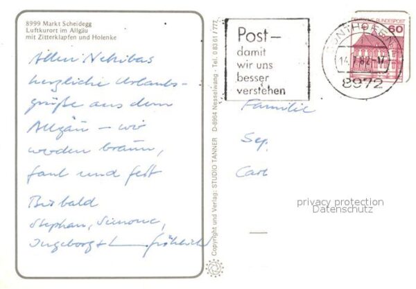 Scheidegg Allgaeu Ortsansicht mit Kirche mit Zitterklapfen und Holenke Lechquell – Bild 2