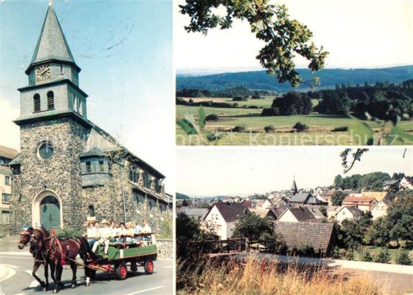 Fussingen Pferdewagen Kirche Ortsansicht Landschaftspanorama
