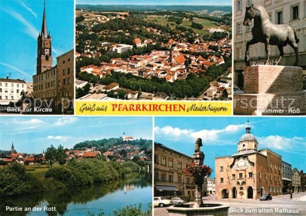 Pfarrkirchen Niederbayern Kirche Wimmer Ross Pferdestatue Partie an der Rott Alt