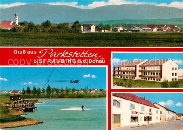 Parkstetten Ortsansicht mit Kirche Friedenhainsee Wasserskilift
