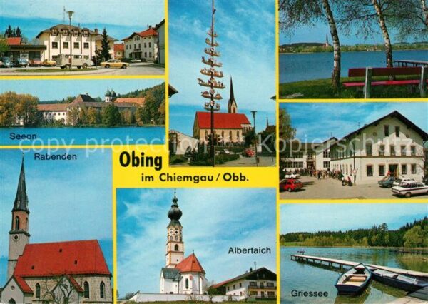 Obing Ortsmotiv mit Kirche Maibaum Seeon Rabenden Albertaich Griessee