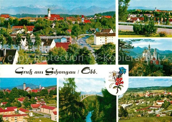 Schongau Stadtpanorama Alpen Schloss Neuschwanstein Bruecke