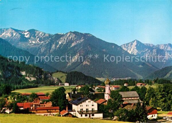 Fischbachau Ortsansicht mit Kirche Jaegerkamp Brecherspitz Bayerische Voralpen