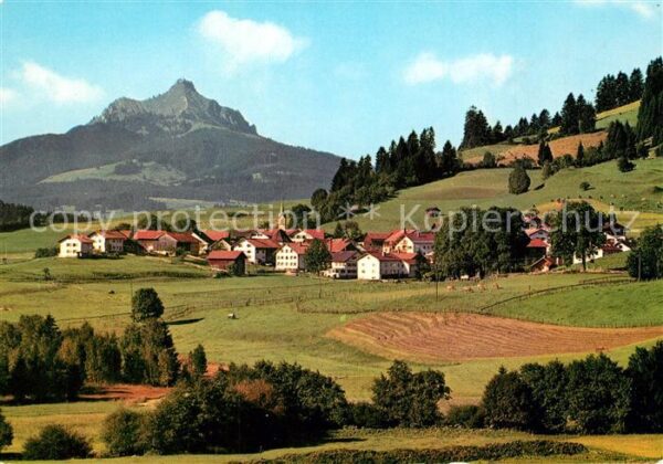 Faistenoy Landschaftspanorama mit Gruenten Allgaeuer Alpen