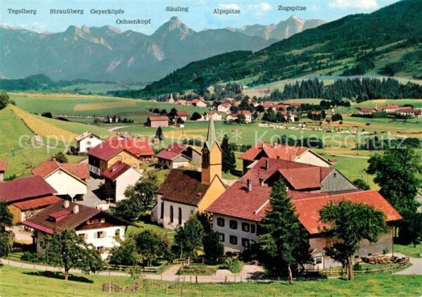 Faistenoy Ortsansicht mit Kirche Alpenpanorama
