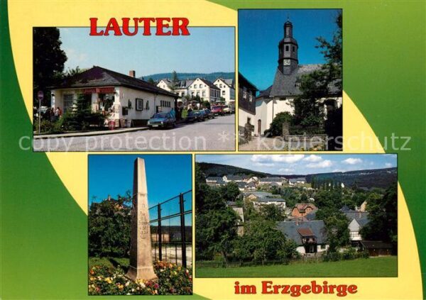 Lauter Schwarzenberg Erzgebirge Markt Kirche Postmeilensaeule Blick zum Brauhaus