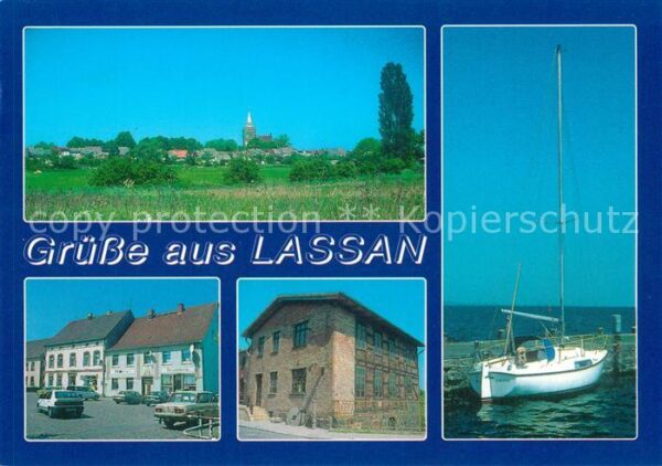 Lassan Blick auf den Ort Markt Muehle Hafen Segelboot