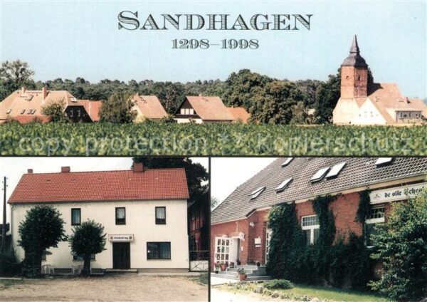 Sandhagen Biendorf Ortsmotiv mit Kirche Gaststaette 700 Jahre Stadtjubilaeum