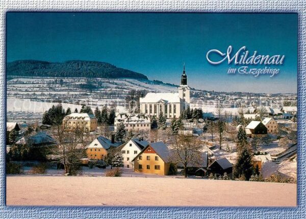 Mildenau Ortsansicht mit Dorfkirche Winterpanorama