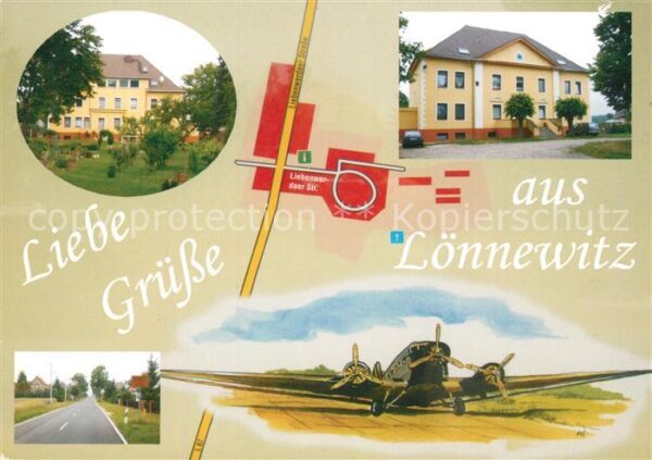 Loennewitz Kossdorf Gaststaette Pension Landstrasse Propellerflugzeug Zeichnung