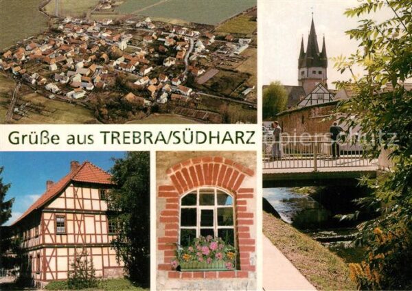 Trebra Sondershausen Fachwerkhaus Fenster Kirche Partie am Bach Bruecke Fliegera
