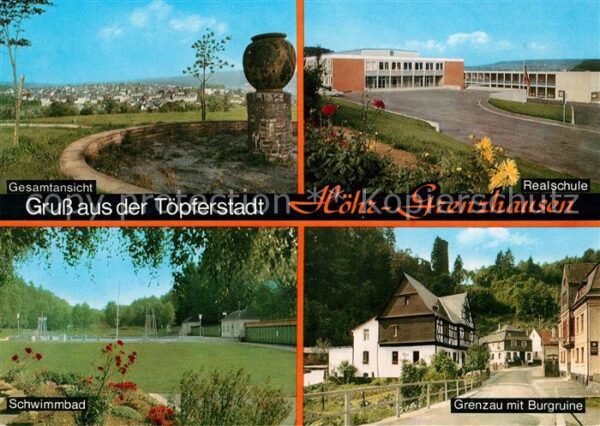 Hoehr-Grenzhausen Gesamtansicht Realschule Grenzau Burgruine Schwimmbad