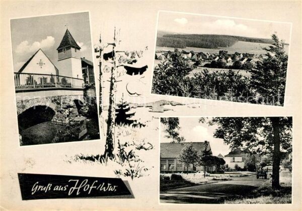 Hof Westerwald Teilansichten Bruecke Kirche Landschaftspanorama