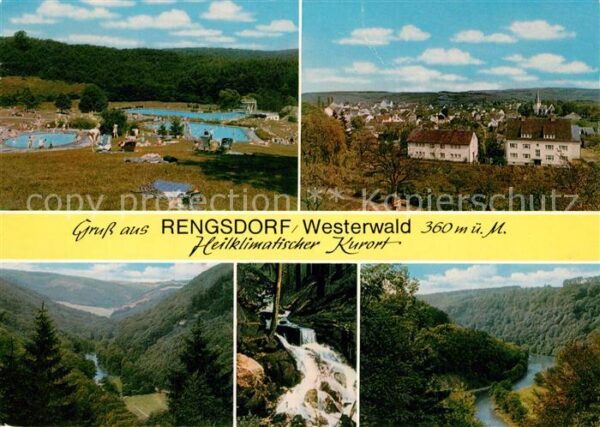Rengsdorf Gesamtansicht Freibad Landschaftspanorama Wasserfall