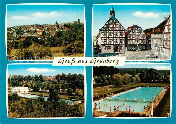 Gruenberg Hessen Stadtpanorama Marktplatz Innenstadt Fachwerkhaeuser Freibad
