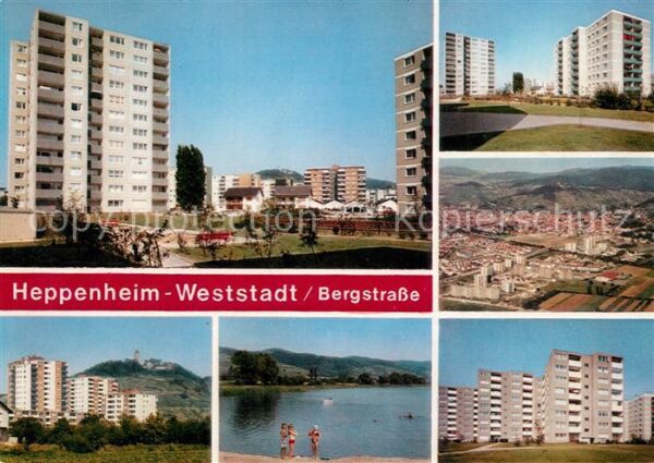 Heppenheim Bergstrasse Weststadt Wohnsiedlung Hochhaeuser Badesee Fliegeraufnahm