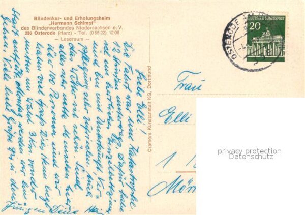 Osterode Harz Blindenkur- und Erholungsheim Hermann Schimpf Leseraum – Bild 2