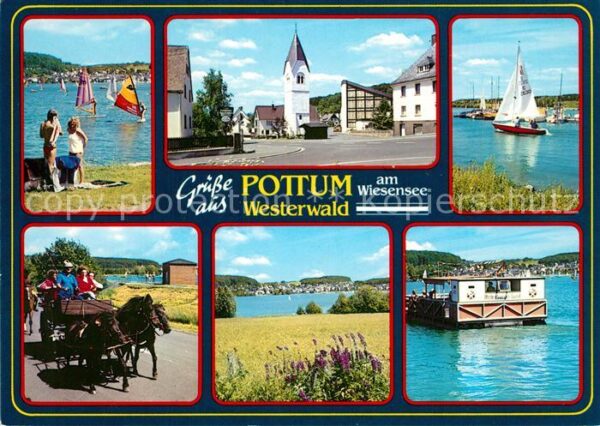 Pottum Ortsmotiv mit Kirche Wiesensee Wassersport Ponywagen